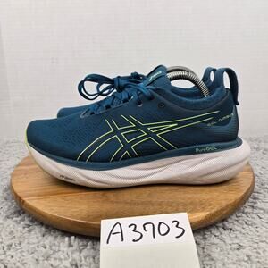 Asics Womens 9 Gel-Nimbus 25 Ink Teal Lime Green Athletic Gym Road Running Shoe